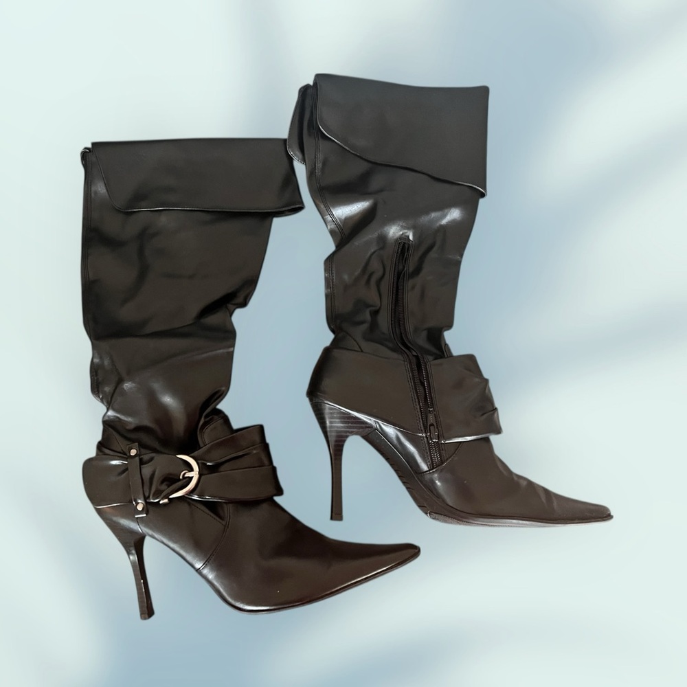 NIB • Rampage Black High Heel Smooth Faux Leather Boots • Size 10